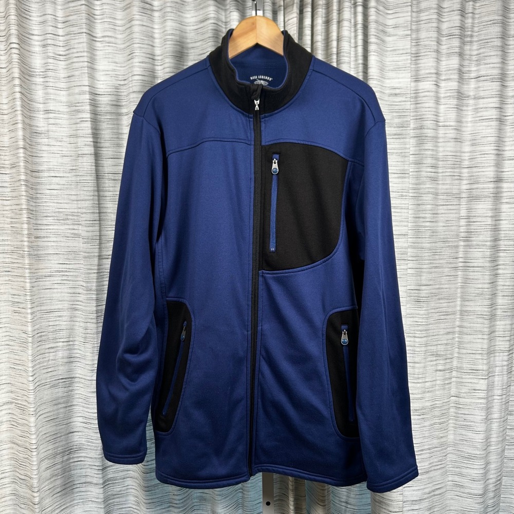 Reel Legends Full Zip Jacket Blue Mens Large LG L Fleece Lined Mock Neck EUC